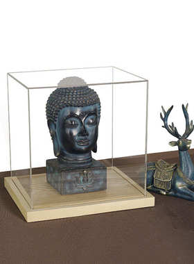 工艺品摆件玻璃防尘罩透明亚克力展示盒黄金佛像陈列实木底座定做