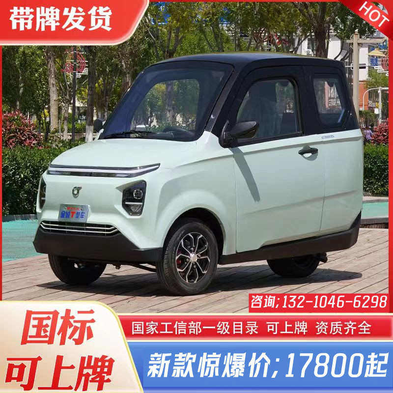 金城倒三轮电动车油电两用全封闭小型家用上牌女士接送孩子代步车