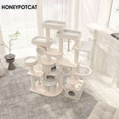 蜜罐猫爬架猫窝猫树一体大型木质猫架实木多层猫别墅剑麻桶猫城堡