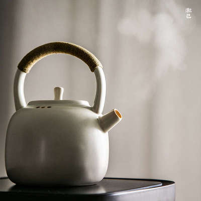 苏打釉白泥陶壶大号提梁烧水壶日式陶瓷茶壶家用煮茶壶电陶炉单壶