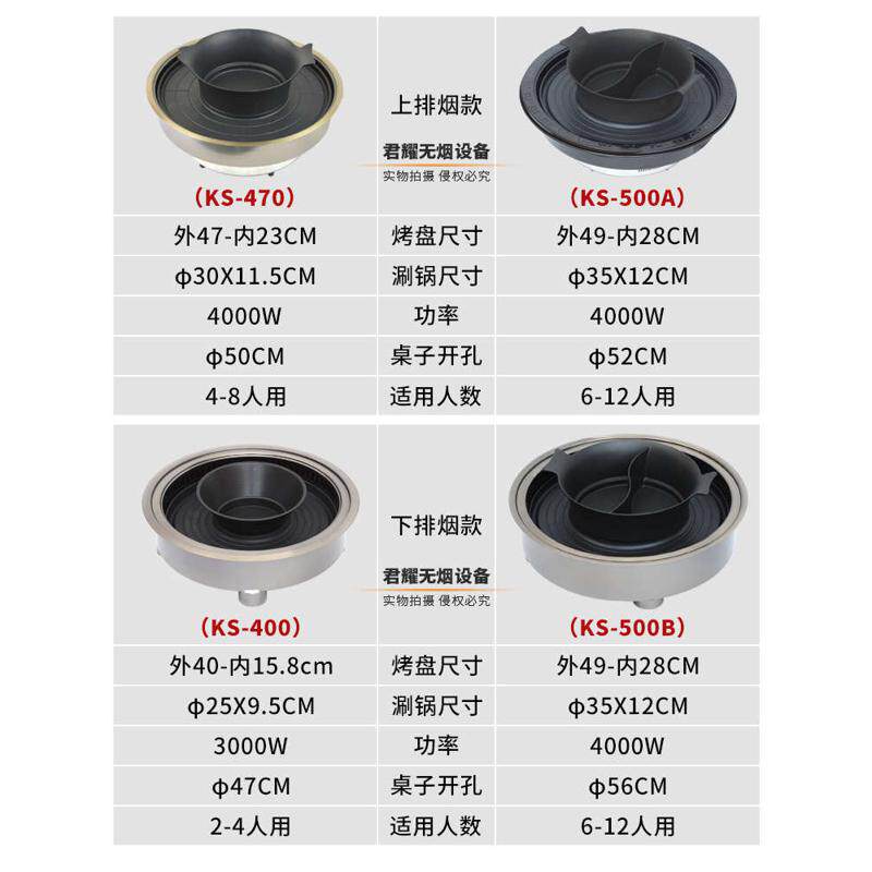 君耀烤涮一体锅商用韩式电烤肉炉无烟烧烤火锅桌餐厅下排烟圆形