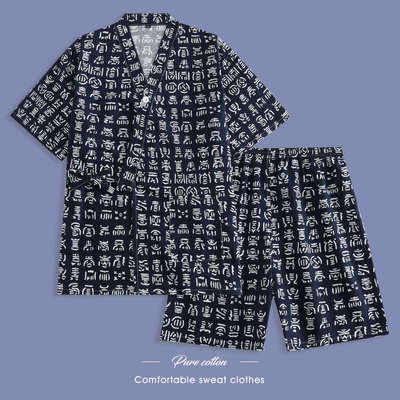 服棉麻汗开衫和扣情侣桑拿风2023码大高档系洗浴日式蒸男女服新款
