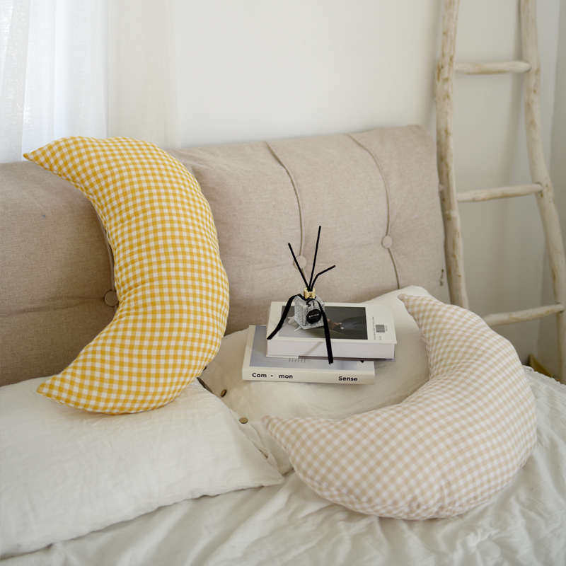 田园布艺水洗棉月亮抱枕夹腿长条枕沙发卧室装饰靠枕床头靠垫枕头