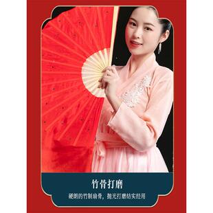 潋滟舞蹈扇子真丝大红渐变双面儿童扇子跳舞专用演出表演舞蹈道具