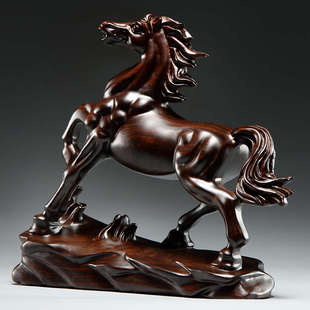 黑檀木雕刻马摆件马到成功红木工艺品家居饰品办公室木马摆设送礼
