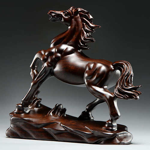 黑檀木雕刻马摆件马到成功红木工艺品家居饰品办公室木马摆设送礼