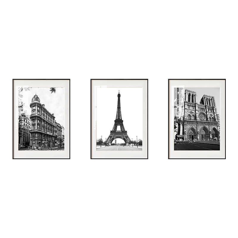 墙蛙现代简约客厅挂画建筑摄影个性黑白装饰画法国埃菲尔铁塔壁图片