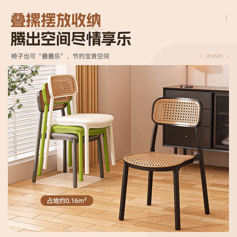 塑料餐桌椅子仿藤编餐椅家用靠背椅子夏季透气加厚凳子简约书桌椅