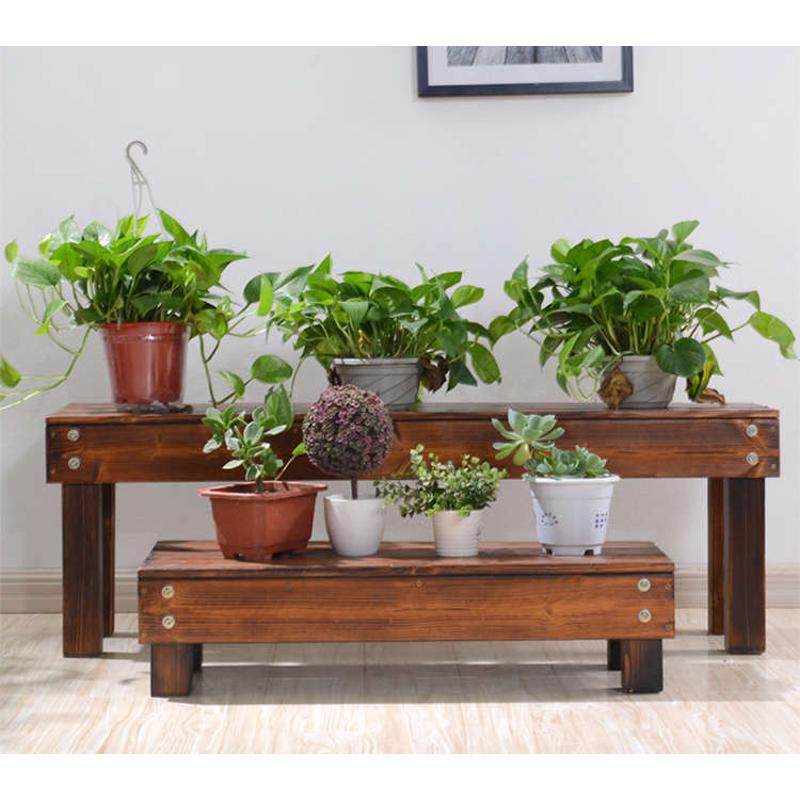 碳化木花架子台阶单层阶梯实木组装木架客厅阳台落地防腐木盆景架