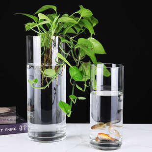 创意加厚直筒玻璃鱼缸圆柱形大号客厅落地花瓶水培透明玻璃摆件