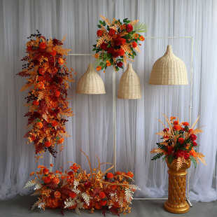 婚庆花花路花礼堂地橙色.仿真橘色色系桔婚挂花角排引花盆花点花