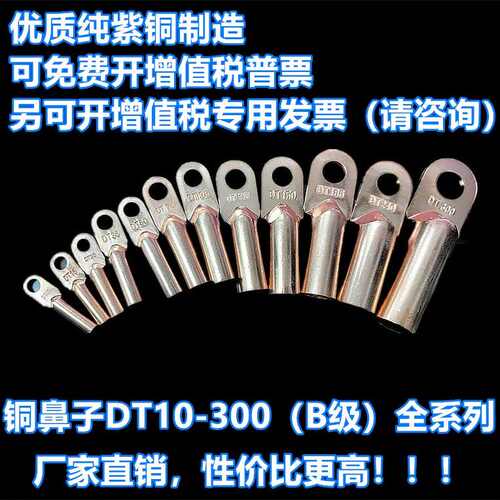 DT-10 16 25 35 50 70 300铜鼻子线鼻电缆铜接线铜管鼻B厂标红升