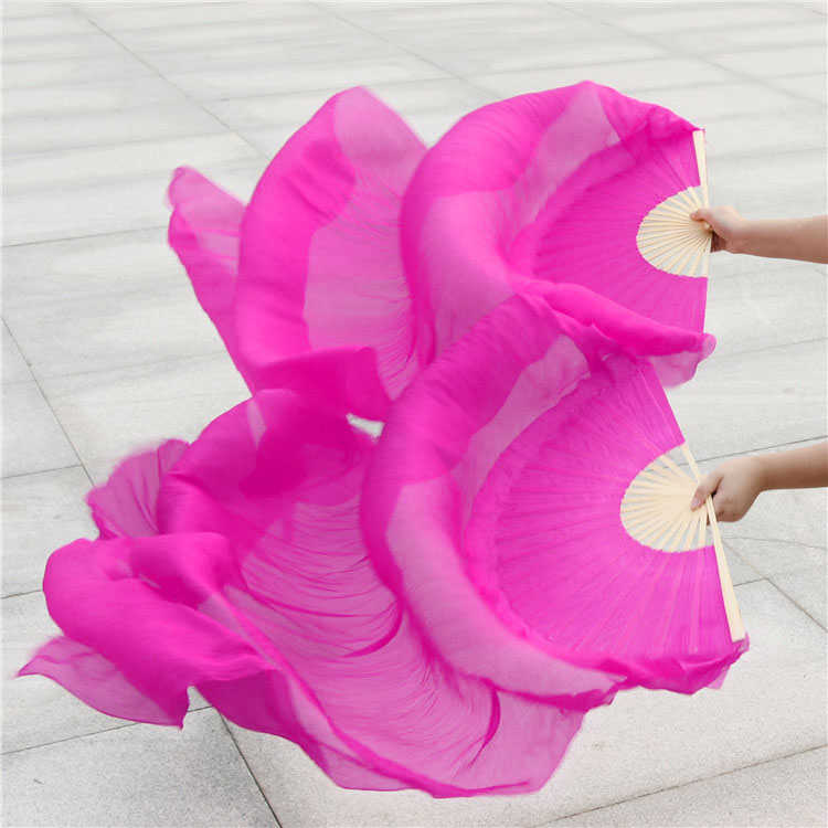 真丝肚皮舞长扇 1.2米1.5米1.8米纯色大红舞蹈扇子长稠扇 白色