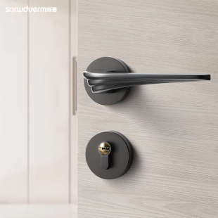 烁盾灰黑现代门锁室内卧室房门锁家用简约木门锁静音锁磁吸分体锁