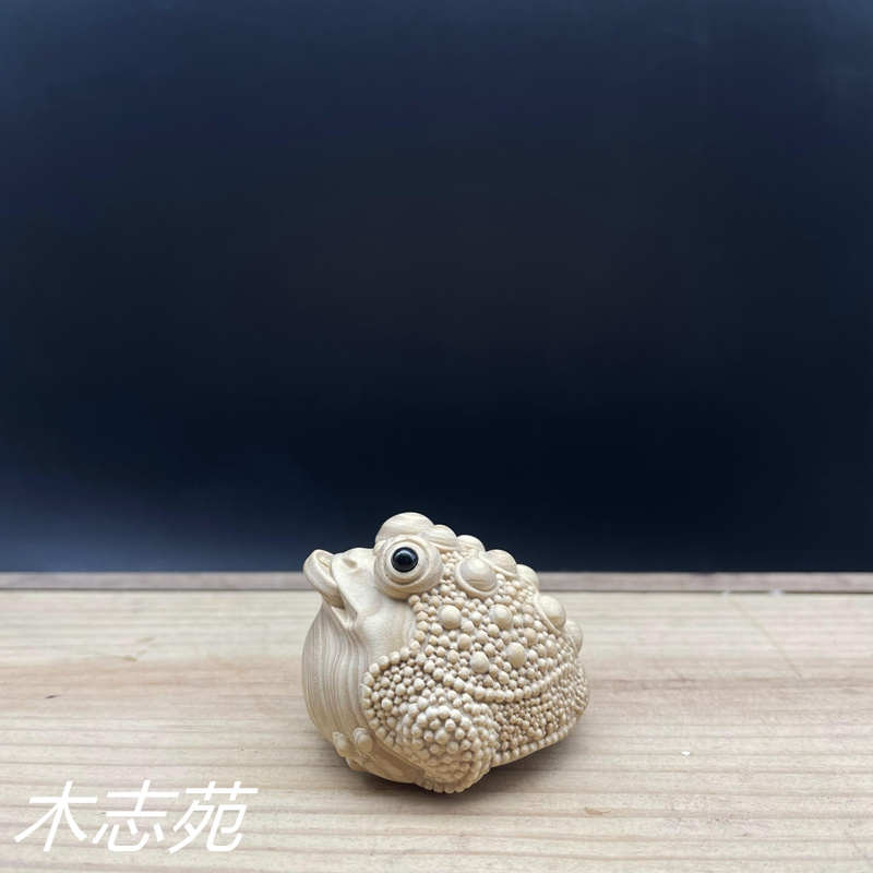 小叶黄杨木雕刻随身手把件招财古典咬铜钱金蟾三足蟾蜍装饰工艺