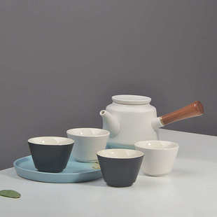 一壶两杯茶具套装侧把壶家用泡茶杯茶壶四杯快客陶瓷茶盘迷你酒店