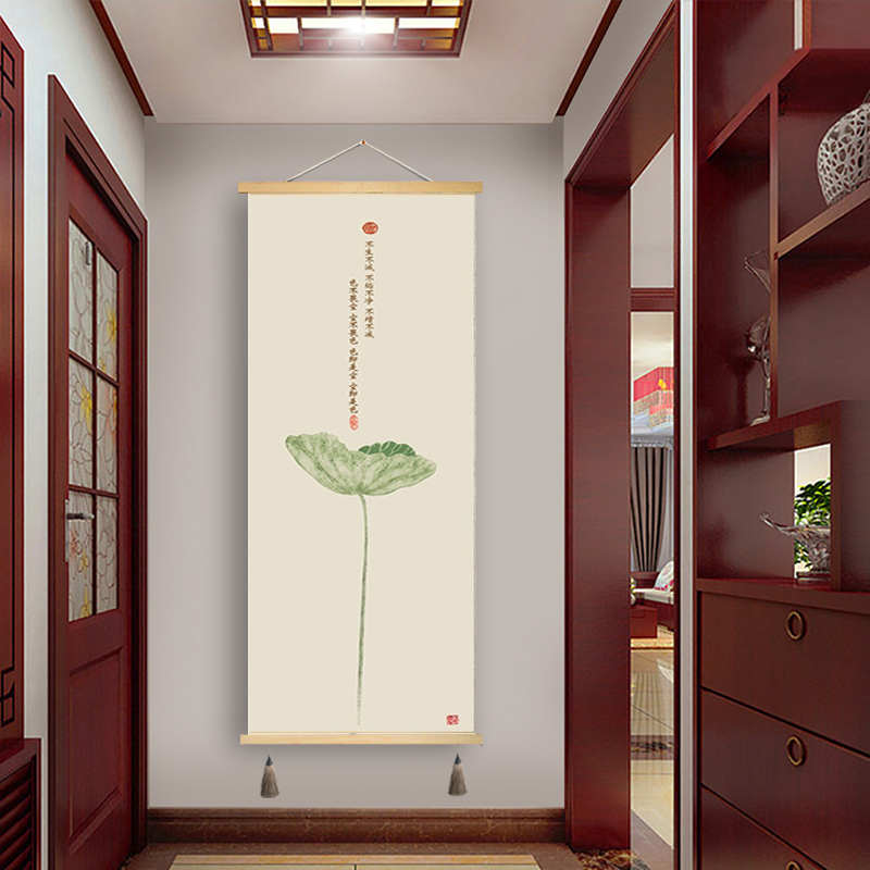 新中式挂画定制卷轴画装饰画荷花图玄关卧室餐厅墙壁画布艺画墙图片