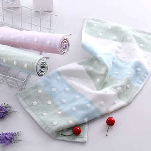 图强3条纯棉口水巾纱布童巾男女儿童宝宝柔软舒适家用洗脸小毛