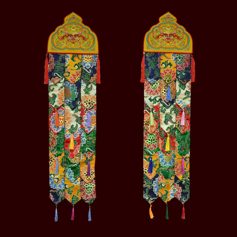藏族挂装饰居家墙面幡绣佛幢幡面料幡佛堂竖柱子金莲花幡厚麒麟