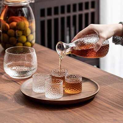 日式清酒壶套装锤纹玻璃分酒器煮黄酒温酒器烫酒壶家用一两白酒杯