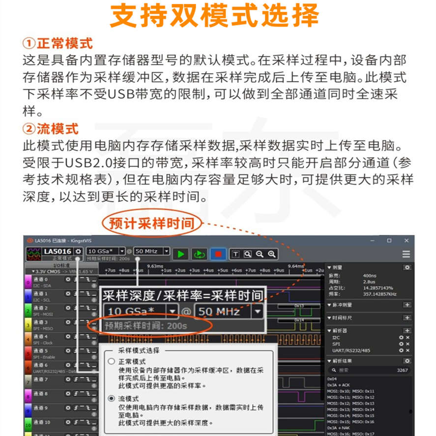 逻辑分析仪Kingst LA2016 usb 16路全通道 200M采样率 PWM输出