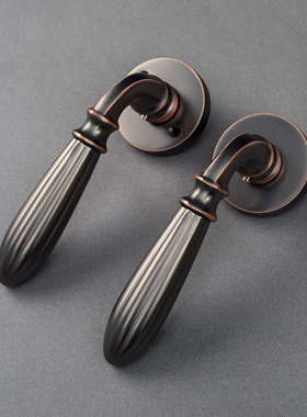 欧式复古分体门锁拉丝门锁室内卧室房门锁磁吸静音锁门把手通用型