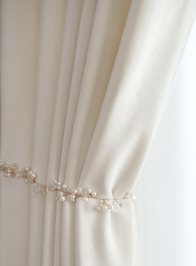 轻奢美式北欧半遮光窗帘布法式奶油风白色客厅卧室纯白丝绒天鹅绒