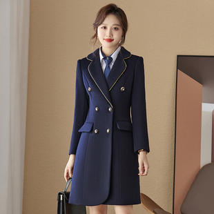 冬季加厚毛呢女大衣中长款呢子外套风衣行政职业装通勤OL物业上班