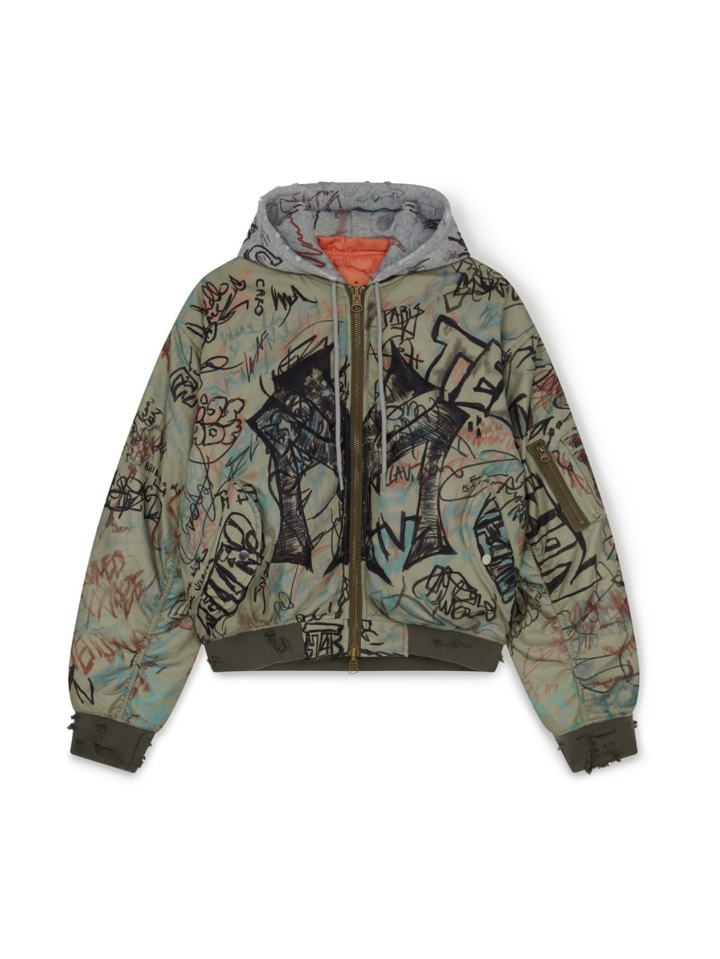 thumbnail for Mowalola My City 25ss Hand Painted Graffiti Hooded Jacket Bomber American Street Jacket Cotton Suit