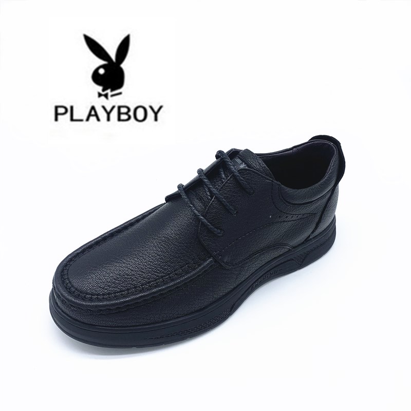 花花公子男鞋2021冬季新款棉鞋羊皮鞋黑色商务休闲皮鞋男加绒保暖