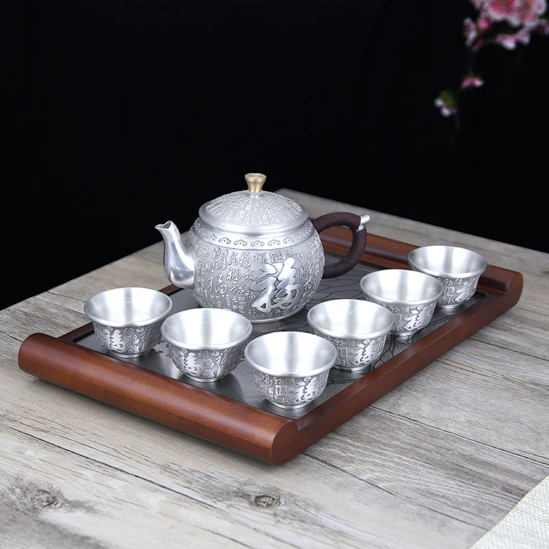 锡器锡茶具摆件实用茶具壶茶杯八件套送领导长辈礼品百福茶具套装