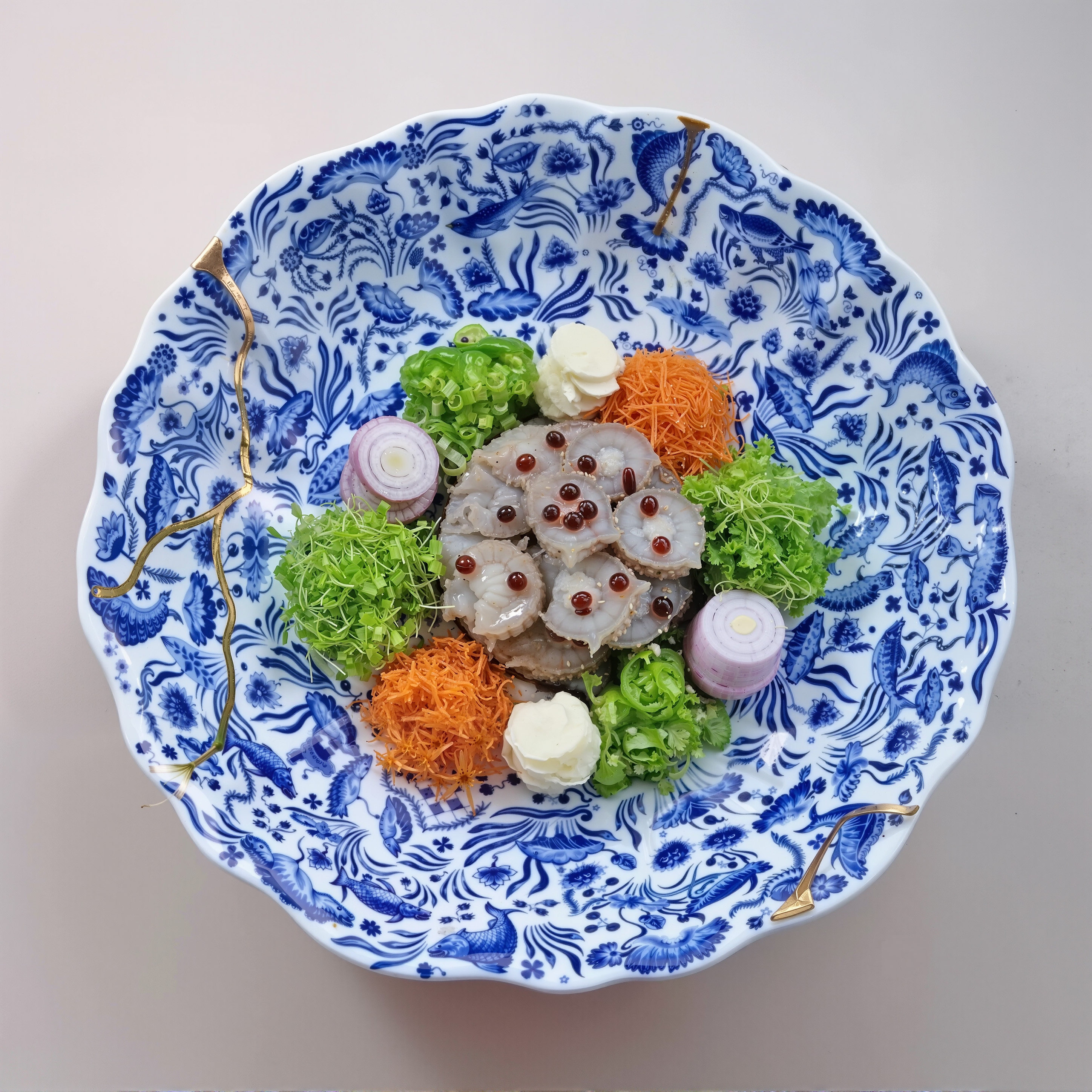 新中式酒店会所高端意境餐具大董同款青花瓷汤盘特色海鲜冷菜盘