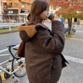 巴旦木熊酱 KERNEL COSMOS 彩点羊毛呢拼接羊羔毛连帽羽绒服