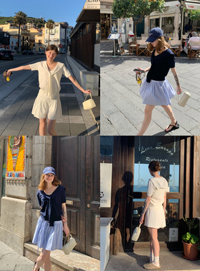 KERNEL COSMOS 加里波广场 休闲老钱感显瘦V领披肩短袖上衣