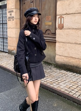 KERNEL COSMOS雅丹都市 都市感复古千禧风立领短款羊毛呢夹克外套