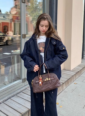 KERNEL COSMOS 蓝城旧刊 时髦休闲连帽拉链丹宁牛仔夹棉外套