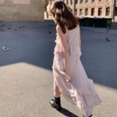 浪漫波嬉风 KERNEL COSMOS 早秋灵动不规则荷叶边叠搭氛围感长裙