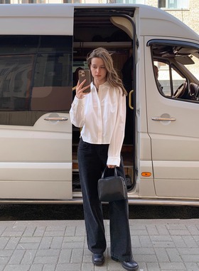 KERNEL COSMOS 白昼海岸 简约廓形感翻领百搭天丝棉短款长袖衬衫