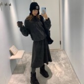 绒感极简休闲立领抽绳拉链外套半身裙套装 KERNEL COSMOS摩根雪夜