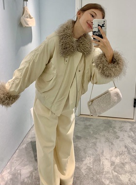 KERNEL COSMOS海德堡冬信 撞色毛领飞行夹克拼休闲短款羽绒服