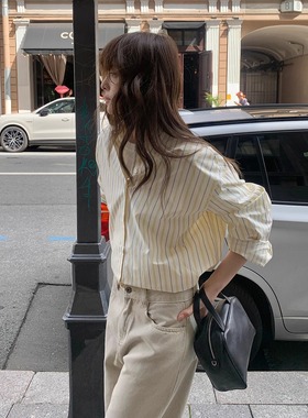 KERNEL COSMOS 特调咸柠檬 早秋慵懒风纯棉复古条纹宽松长袖衬衫