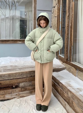 KERNEL COSMOS  抹茶软欧包 冬季立领双面穿纯色连帽羽绒服
