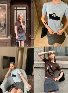 KERNEL COSMOS【贝蒂插画展】复古画报系少女感撞色提花针织上衣