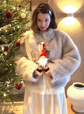 KERNEL COSMOS洋梨甜酒 冬季轻奢时髦气质立领毛毛环保皮草短外套