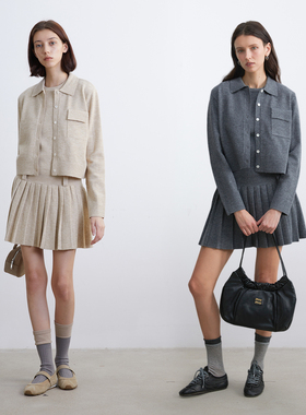 KERNEL COSMOS 格雷腔调经典Polo领针织开衫压褶背心裙套装