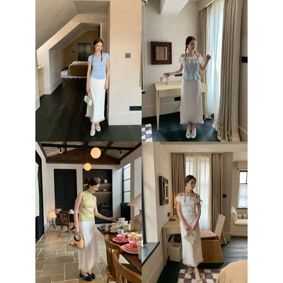 果核宇宙法式花边拼接气质半身裙