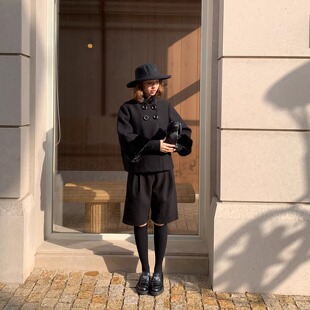 KERNEL COSMOS冬幕雪夜 矜贵中古拼毛领复古双扣优雅羊毛斗篷外套