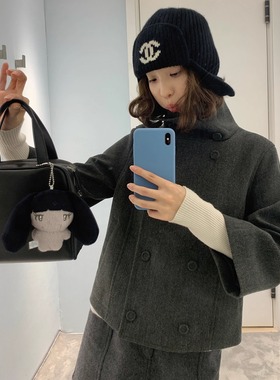 KERNEL COSMOS英区泽西岛 英伦复古立领双排扣羊毛八分袖夹克外套