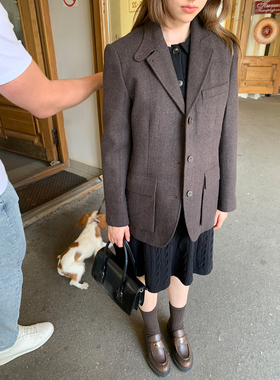 KERNEL COSMOS 马蒂斯艺术生 英伦老钱风西服复古人字纹西装外套