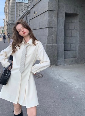 KERNEL COSMOS都市流浪集 早秋简约不规则分割收腰显瘦衬衫连衣裙